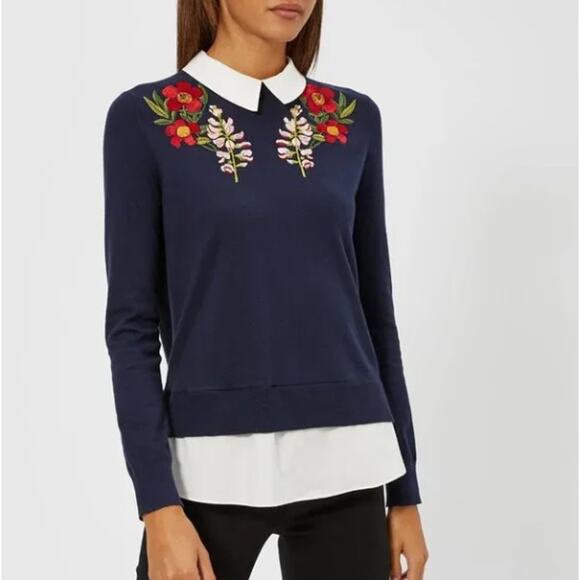 TED BAKER Toriey Embroidered Jumper Sweater Navy Blue Floral Sz S {G9} - Picture 1 of 6